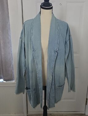 NWT POL Light Blue Open-Front Denim Blazer with Patch Pockets Size Medium